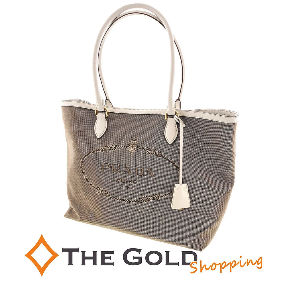 Prada Jacquard Tote Bag Horizontal Pocket Shoulder Bag Beige Tan